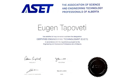 Certified Engineering Technologist, ASET, original document
